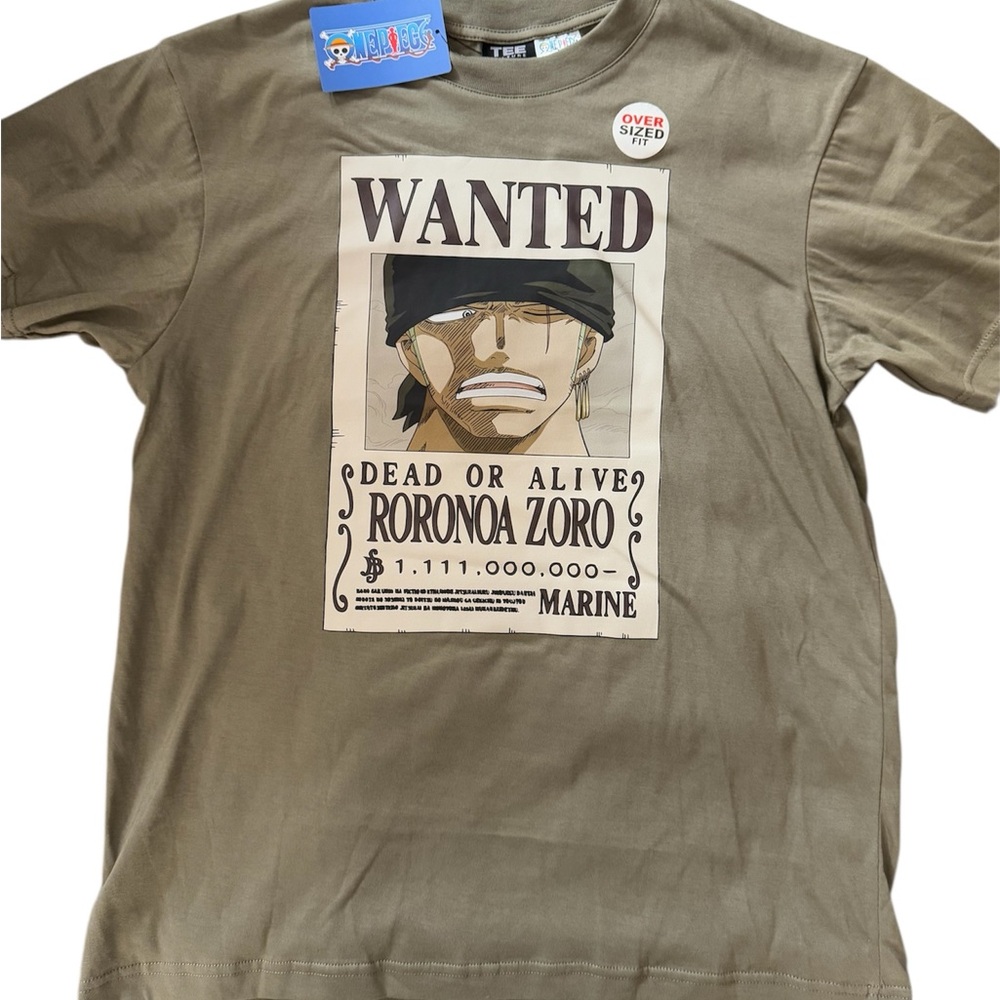 One Piece Roronoa Zoro Wanted Poster Graphic Tee, L, Olive